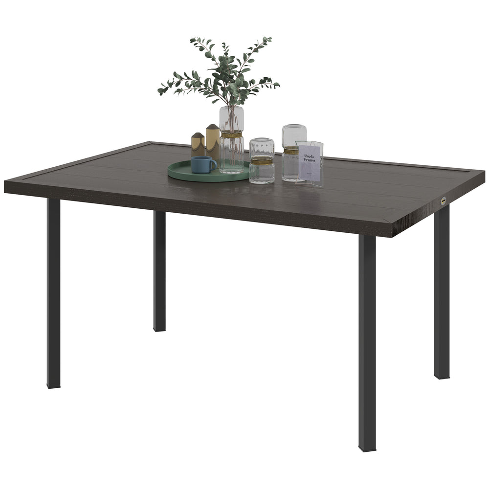 Outdoor dining table with parasol hole, dark brown