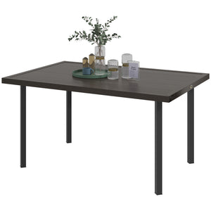 Outdoor dining table with parasol hole, dark brown