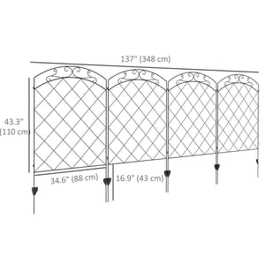 Set of 4 decorative garden fence panels, black