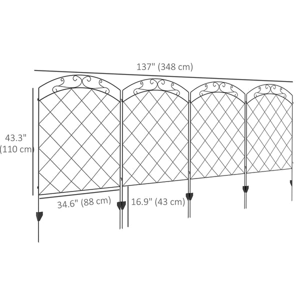 Set of 4 decorative garden fence panels, black