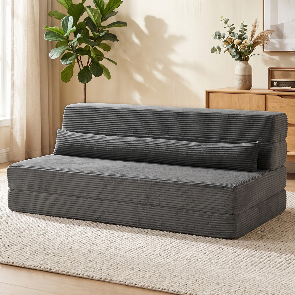 53.9" Dark Gray Corduroy Folding Floor Sofa
