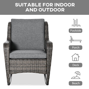 Outdoor rocking chair in woven resin with cushions, grey