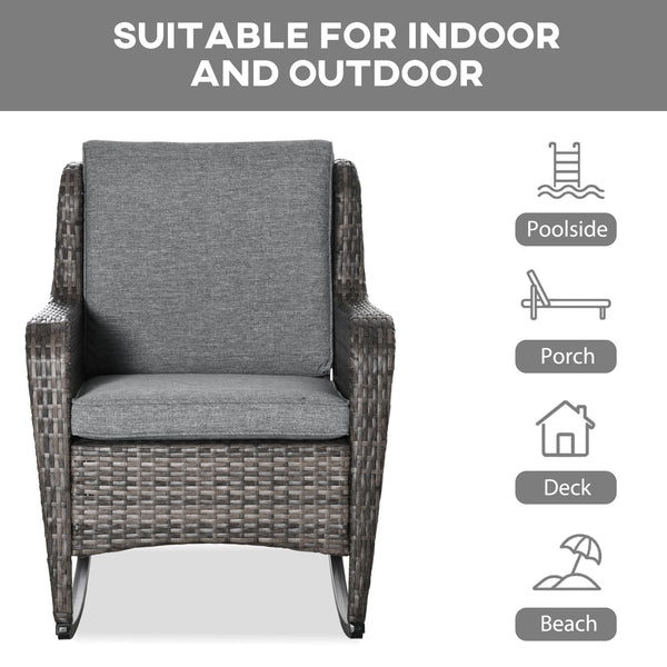 Outdoor rocking chair in woven resin with cushions, grey