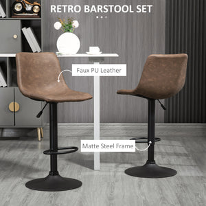 Set of 2 vintage brown leather bar stools