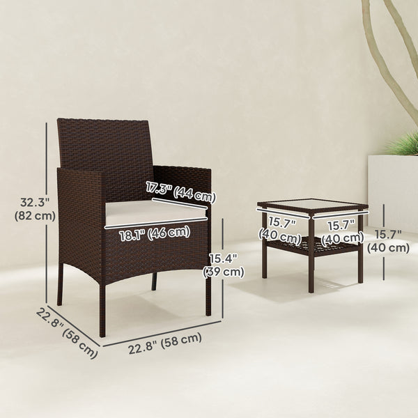 3 Piece Garden Furniture Set with Two Tier Glass Table and Cushions, Beige