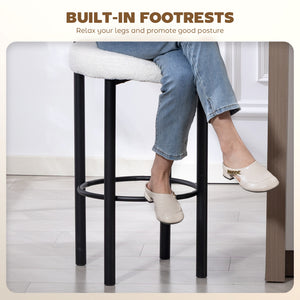 Set of 2 sherpa-padded bar stools with backrest and footrest for kitchen island