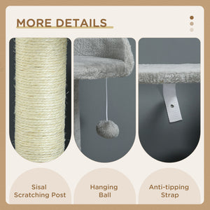 Large 142cm Multi-Level Cat Tree with Hammock, Basket &amp; Sisal Scratching Posts, Grey