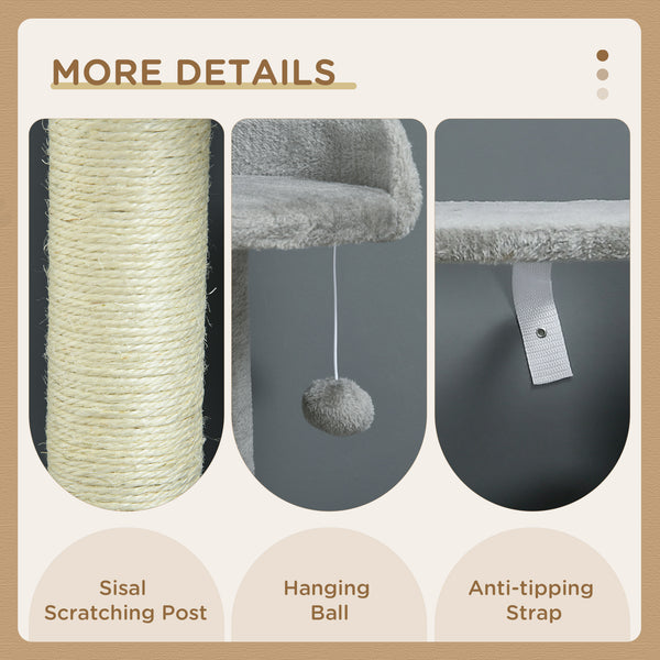 Large 142cm Multi-Level Cat Tree with Hammock, Basket &amp; Sisal Scratching Posts, Grey