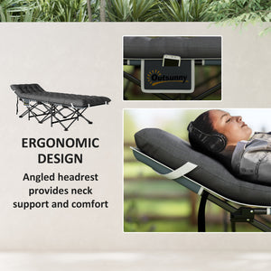 Outsunny 68cm Wide Folding Bed, Adult Camp Bed with Mattress, Carry Bag, Max Load 150kg, Dark Grey