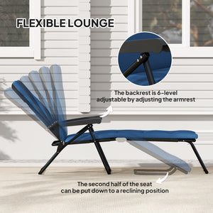 Reclining lounge chair with 6-position adjustable backrest, blue