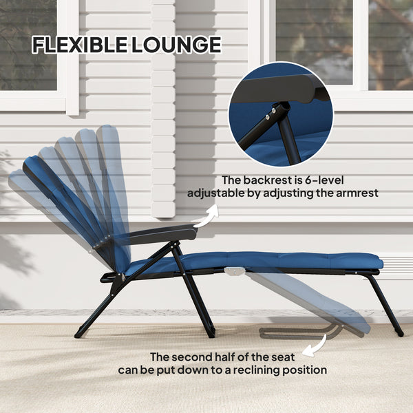 Reclining lounge chair with 6-position adjustable backrest, blue