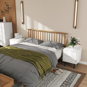 Set of 2 modern bedside tables with push-open drawers and steel legs, white