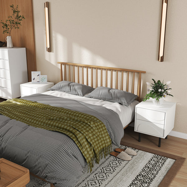 Set of 2 modern bedside tables with push-open drawers and steel legs, white