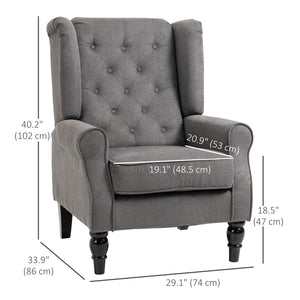 Upholstered fabric accent chair with wooden legs, anthracite grey