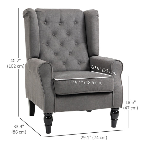 Upholstered fabric accent chair with wooden legs, anthracite grey
