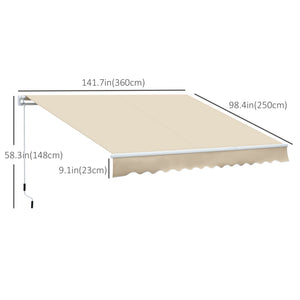 12' x 8' Retractable Patio Awning Sunshade Shelter with Manual Crank Handle UV & Water-Resistant for Deck Balcony Cream