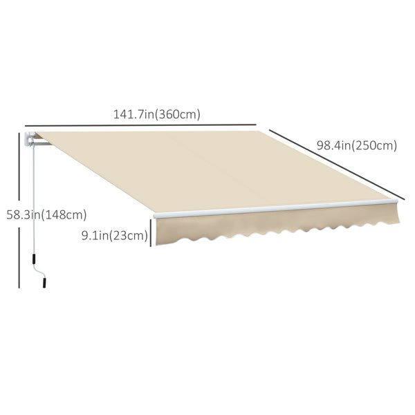 12' x 8' Retractable Patio Awning Sunshade Shelter with Manual Crank Handle UV & Water-Resistant for Deck Balcony Cream