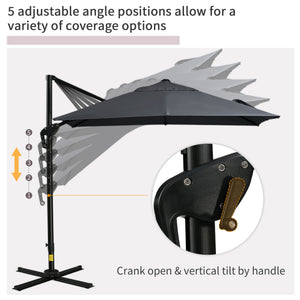 Square cantilever parasol with cross base, dark grey