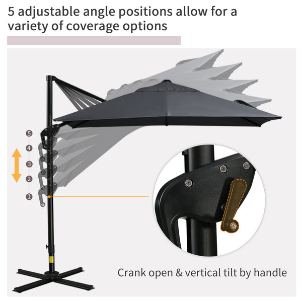 Square cantilever parasol with cross base, dark grey