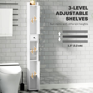 Narrow bathroom vanity with barn doors, drawer and adjustable shelves, white wood look