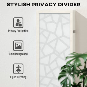 6-panel folding screen, 1.70 m, lightweight, geometric pattern, white