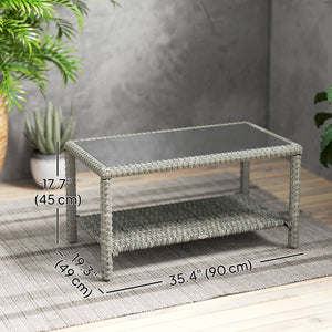 Outdoor Wicker Coffee Table with Glass Top, Dark Grey