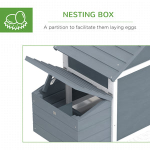 60" Wooden Chicken Coop with 2 Doors, Nest Box, and Removable Tray