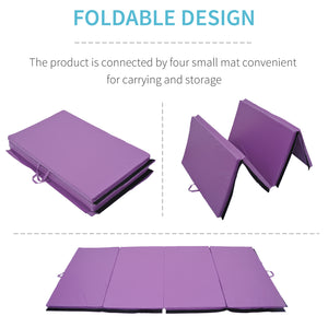 4'x10'x2'' Foldable Gymnastics Mat with Carry Handles for Yoga, MMA, Martial Arts, Stretching, Purple