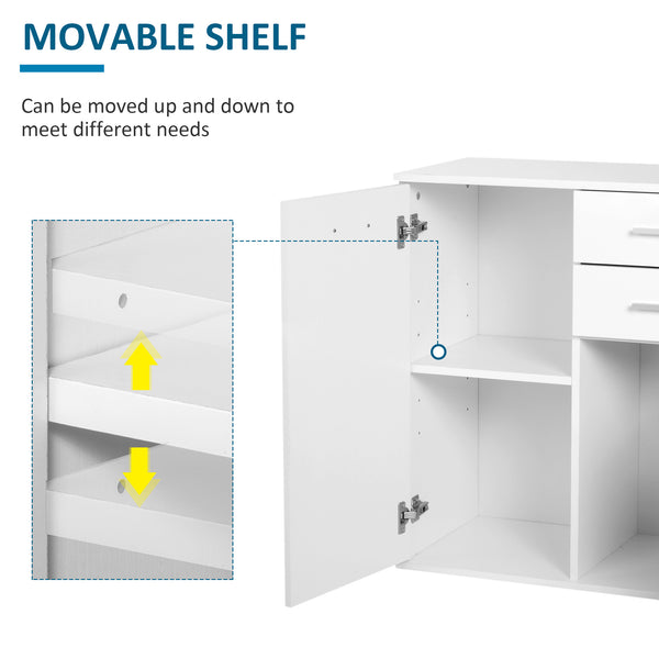 High gloss lacquered sideboard with 2 drawers and 2 doors, adjustable shelf, white