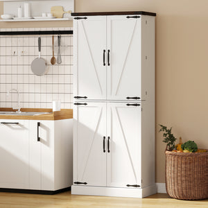 72" Tall Kitchen Pantry Cabinet, Farmhouse Storage Cabinet with 8 Door Racks and Adjustable Shelves, White