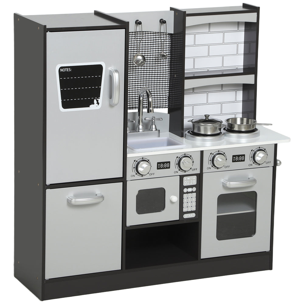 Children's kitchen with sound control knob and accessories, dark brown