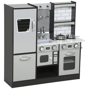 Children's kitchen with sound control knob and accessories, dark brown