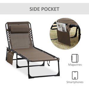 Folding chaise lounge with adjustable backrest and removable cushion, brown