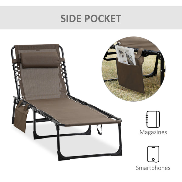 Folding chaise lounge with adjustable backrest and removable cushion, brown