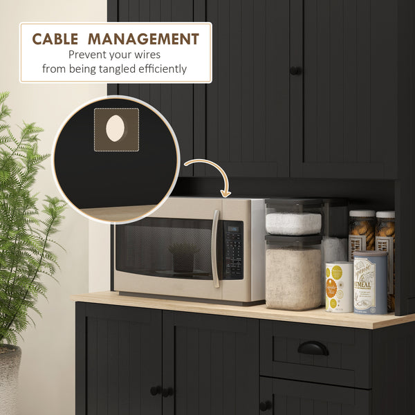 Pantry with microwave oven stand, black