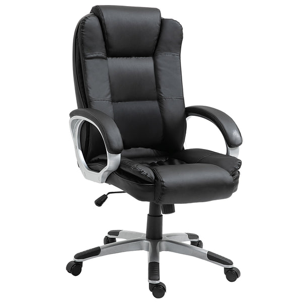 High-back office chair in PU leather with padded armrests