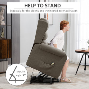 Lift chair for the elderly with footrest and side pockets, brown