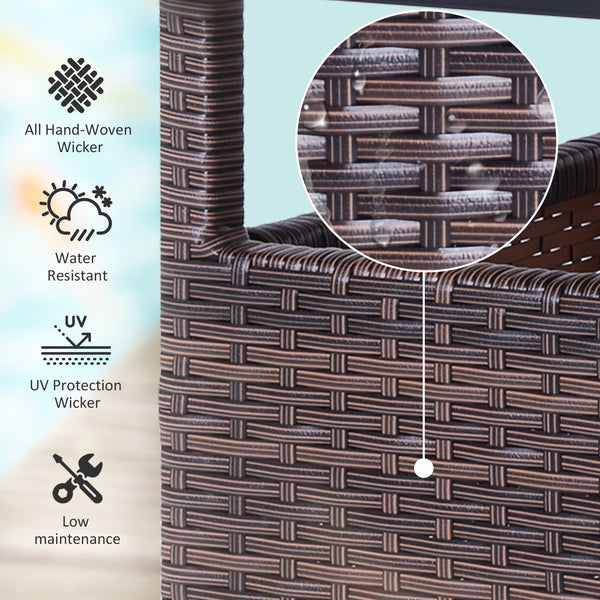 Square synthetic rattan table with parasol hole, can be used as an umbrella stand, brown