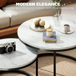 Set of 2 nesting coffee tables with marble-effect tops – White marble