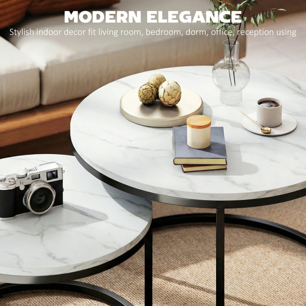 Set of 2 nesting coffee tables with marble-effect tops – White marble