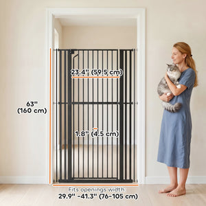 Extra-tall pet gate 63 in, adjustable width, black