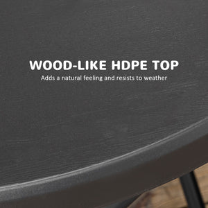 Round folding patio table with HDPE top and steel frame, dark grey