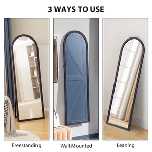 Arched Freestanding Full Length Mirror, Brown Wood Grain