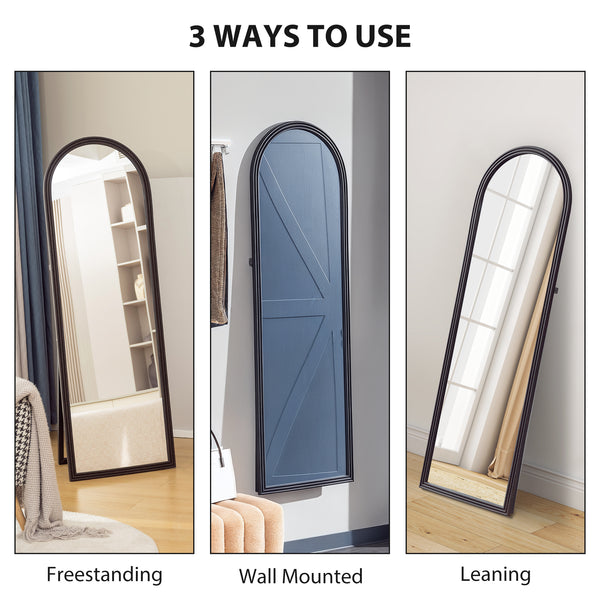 Arched Freestanding Full Length Mirror, Brown Wood Grain