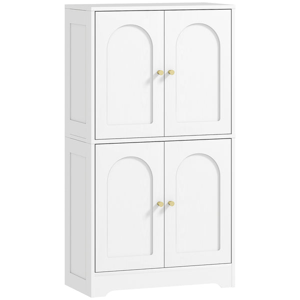 Modern, freestanding storage unit with 4 arched doors and 2 adjustable shelves, white