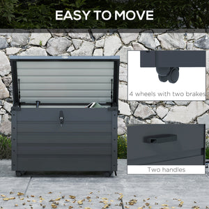 Waterproof garden storage box with wheels and handles, dark grey