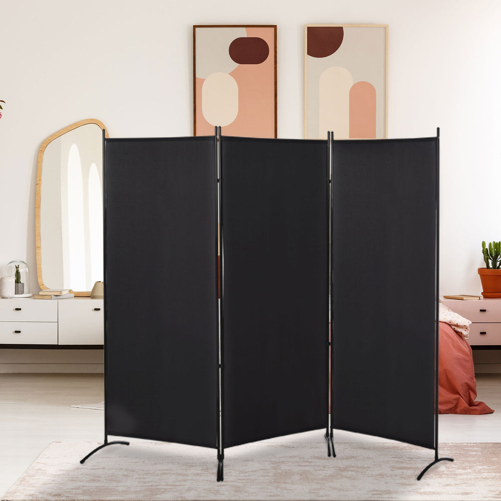 3-panel double-hinged room divider, black