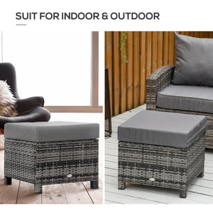Rattan garden pouf with soft cushion, grey
