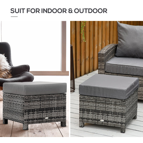 Rattan garden pouf with soft cushion, grey
