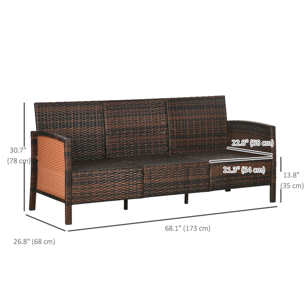 Three-seater sofa in woven resin with removable cushions, brown